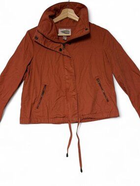 Forever 21 Love21 Jacket Womens Size S Orange Cotton Bottom Drawstring Full Zip